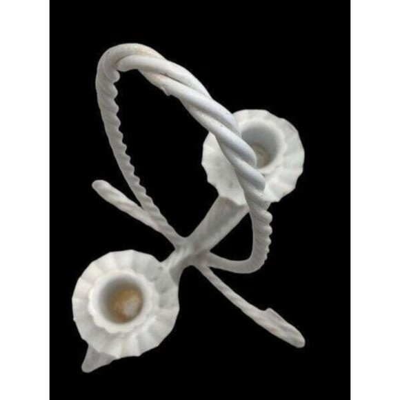 Vintage White Wrought Iron Double Candle Holder With Twisted Handle & Floral Des - Picture 5 of 5